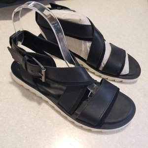 TOMS Sidney Tread SANDAL SIZE 6.5 Women’s BLACK Leather/Suede NWT - Picture 1 of 7