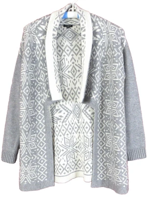 SC000802- TALBOTS Mujer Lana Cachemira Cárdigan Suéter Manga 3/4 Geométrico MP Foto 1 de 4