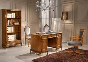 LIBRERIA E SCRIVANIA CON POLTRONA E SEDIE IN LEGNO NOCE E FOGLIA ORO STUDIO - Imagen 1 de 5