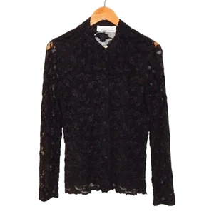 VTG George Spyrou Sz M-L Black Burnout Lace Velvet Long Sleeve Top Sheer Y2K 90s - Bild 1 von 7