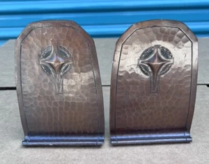 Fermalibri vintage Roycroft rame martellato metà secolo moderno art deco croce 5x3" - Foto 1 di 9