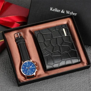Herren Special Present Leuchtende Quarz-Armbanduhr mit kurzer Leder-Geldbörse Box - Bild 1 von 18