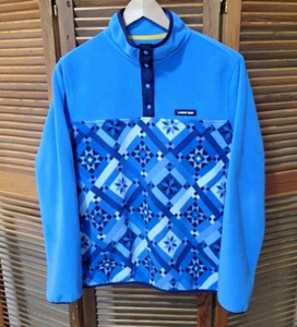 LANDS END Womens M Heritage Fleece Snap Blue Pullover Solid & Geometric Pattern - Picture 1 of 9