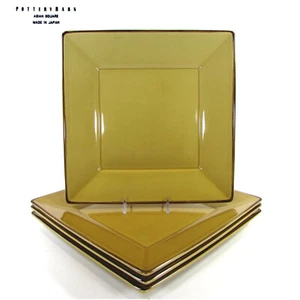 Pottery Barn ASIAN SQUARE MUSTARD 10.5" Dinner Plate Set 4Pc Golden Yellow Japan - Picture 1 of 10