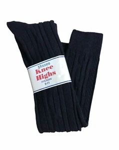 Vintage Misses Knee Highs Cable Knit Acrylic Blend Navy Blue (1) pair Socks NEW - Picture 1 of 4