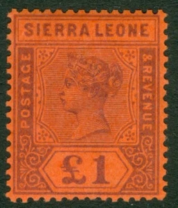 SG 53 Sierra Leona 1896-97. £1 morado/rojo. Un fino fresco ligeramente montado como nuevo... - Imagen 1 de 1