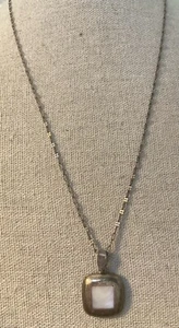 Sterling Silber hellrosa Mopp Anhänger Kette 20" quadratische Einfassung Set - Bild 1 von 6