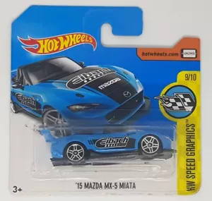 Hot Wheels - 15 Mazda MX-5 Miata HW Speed Graphics 9/10 Short Card Blue - Picture 1 of 1