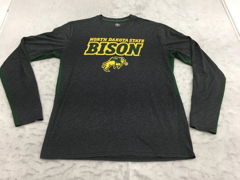 NDSU Bison T Shirt Mens L Large Gray Brown Long Sleeve Graphic Spell Out Crew Cover