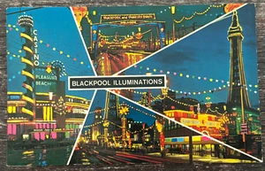 Blackpool Illuminations South Promenade Pleasure Beach The Tower 1970's Postcard - Picture 1 of 4