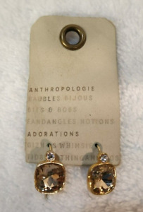ANTHROPOLOGIE Gold Tone Pierced Drop Dangle Earrings Topaz Faux Diamond