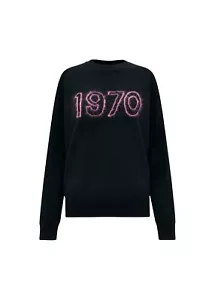 Maglione maglione lana mohair Bella Freud 1970 nero brillante rosa taglia large - Foto 1 di 8