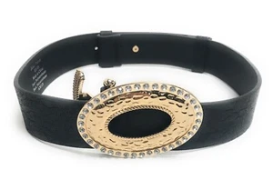Susan Graver Belt w/ Rhinestone Buckle Black, XXS/XS - Picture 1 of 3