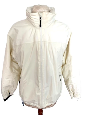 LANDS' END Puffer Coat Ivory Long Sleeve Full Zip Pockets Hooded Lined Size Med - Image 1 of 4