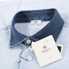 Borrelli NWT Short Sleeve Polo Shirt Size 46 XS US Solid Light Blue 100% Cotton
