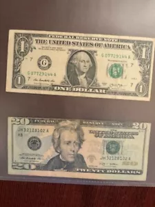 Miscut bills a 20.00 and a 1.00 - Picture 1 of 2