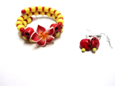 Juego de pulsera y pendientes calavera de azúcar de Halloween día de muertos joyas  Foto 1 de 3