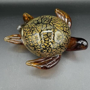 Marine Sea Turtle - Murano Style Art Glass - Heavy Hand Blown Amber Gold Black - Picture 1 of 9