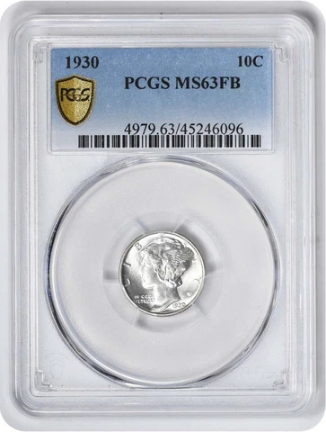 1930 Mercury Silver Dime MS63FB PCGS Cover