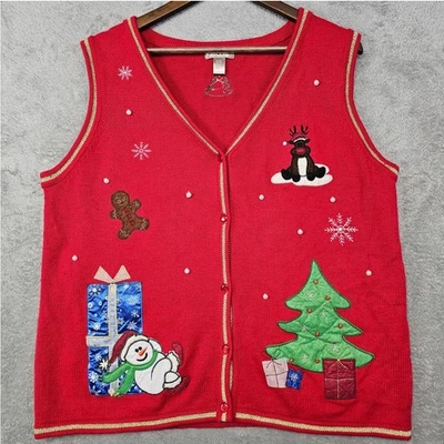 Ciervo Blanco Navidad Suéter Chaleco XL Reno Muñeco de Nieve Árbol Regalos Feas Vacaciones Foto 1 de 4