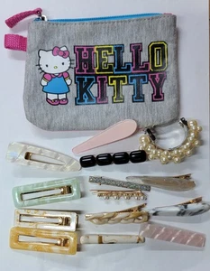 Set 14 Haarspangen & Vintage Kunstperlen Haarspange in Hello Kitty Kosmetiktasche - Bild 1 von 21