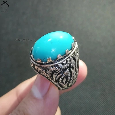 Anillo Feroza Turquesa Vintage Hecho a Mano Plata 925 Único Declaración Joyería Foto 1 de 4