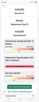 Rare 🌟 NOTE $5 Five Dollar Bill Fancy Serial Number  - Image 1 of 3