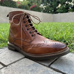 Botas Base London para Hombres 8.5 41EU Punta de Ala Zapatos Cuero Marrón Coñac - Imagen 1 de 20