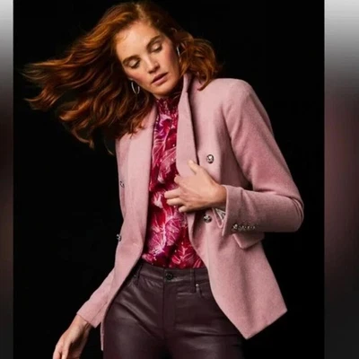 Blazer Estudio Casa Blanca Mercado Negro Mezcla Lana Doble Pecho Rosa Talla 4 Foto 1 de 4