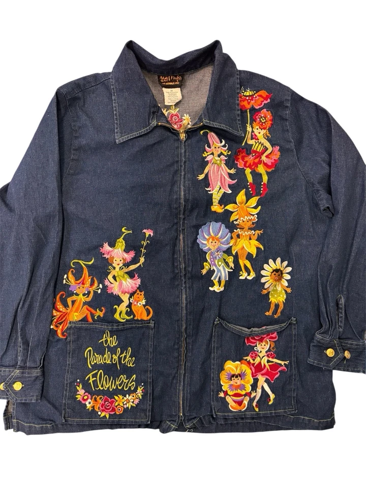 Chaqueta de Colección Bob Mackie Denim El Desfile de las Flores Talla 1X Años 70 Coleccionable Foto 1 de 4