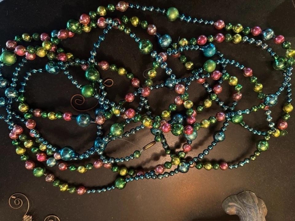 Antique Mercury Glass Garland multi sizes,shapes-Green, Gold, Red, Blue XL 180" - Image 1 of 4