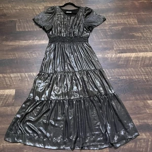 By Anthropologie OB 1638085 Somerset Maxi abito a strati in nero lucido grigio grande - Foto 1 di 14