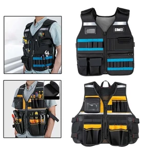 Tool Vest with Pockets Electrician Tool Pouch Breathable Reflective Construction - Picture 1 of 5