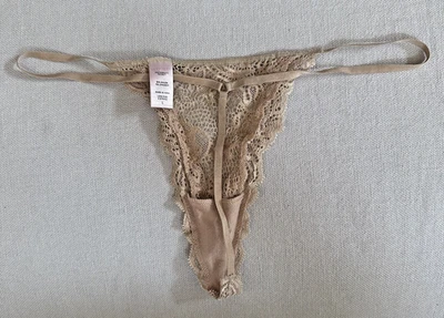 Bragas vintage Victoria's Secret encaje tostado tanga en V L Foto 1 de 4