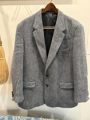 Casaco esportivo Harris Tweed masculino 46R azul preto xadrez tweed blazer de lã escocesa EUA - Imagem 1 de 4