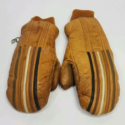 Vtg Grandoe Brown Leather Ski Mittens, 70’s Winter Sport, Gloves, Ladies Large - Image 1 of 4