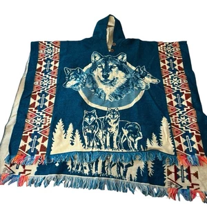 Ecuador Decke Poncho One Size Wolf Design blau unisex leicht - Bild 1 von 5