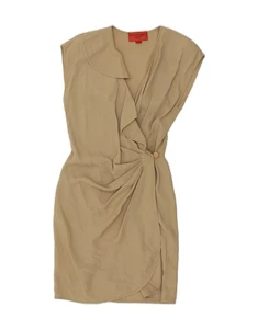 EMANUEL UNGARO Womens Sleeveless Wrap Dress UK 10 Small Beige BJ95 - Picture 1 of 3