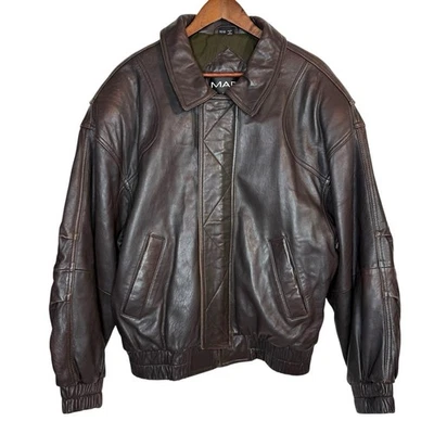 Marc New York Andrew Marc Leather Jacket M Brown Motorcycle Bomber Korea VTG - Image 1 of 4