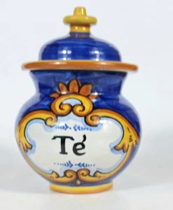 Vintage Hand-Painted Pottery Ceramic Tea Jar w/ Lid Italian/Spanish Signed 6.5" - Picture 1 of 6