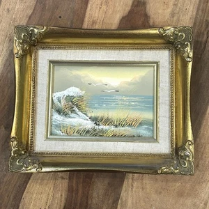 Vintage Strand Landschaft Szene Ölgemälde auf Karton gerahmte Kunst 10,76 "x 8,75" - Bild 1 von 5