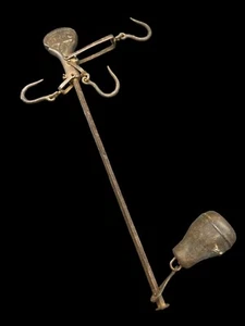 Antique Cast Iron Butcher's Steelyard Balance Grain Meat Scales Hooks - Picture 1 of 12