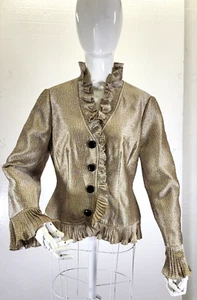 Victor Costa Rare Vintage Shiny Gold Metallic Designer Jacket Blazer Size 4 - Picture 1 of 19