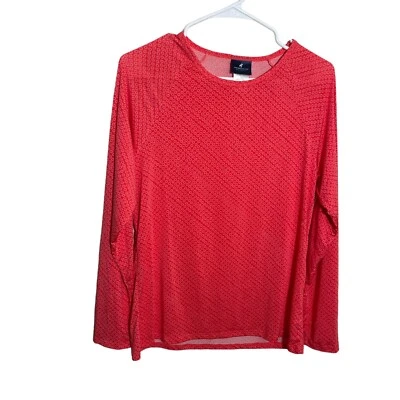 Caribbean Joe T-Shirt Women's Large Sheer Long Sleeve Crew Neck Printed Top - Image 1 of 4