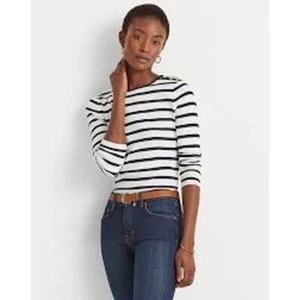 Ralph Lauren Striped Button-Shoulder Top 2X Gray Black - Picture 1 of 6