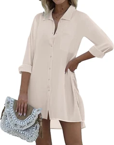 Women's Long Sleeve Beach Shirt Cover-Up for Swimwear - Picture 1 of 12