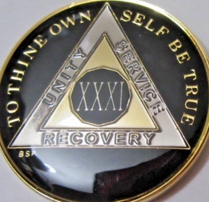 Black Alcoholics Anonymous AA 31 Year Gold Silver Medallion Token Coin Chip - Picture 1 of 7