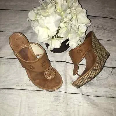 Sandalias de cuña tejidas Jack Rogers de cuero talla 7 marrón USADO Foto 1 de 4