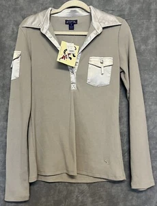 NUEVO Top de punto acanalado vaquera talla XL gris manga larga ribete satinado - Imagen 1 de 4