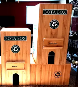 2 Complete Bota Bamboo Wine Box Covers Dispensers W/ Stand W/ Labels - Picture 1 of 11
